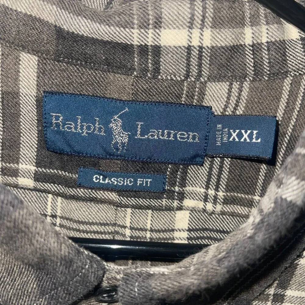 POLO Ralph Lauren Men's‎ Long Sleeve Brown Plaid Fannel Button Down Shirt XXL